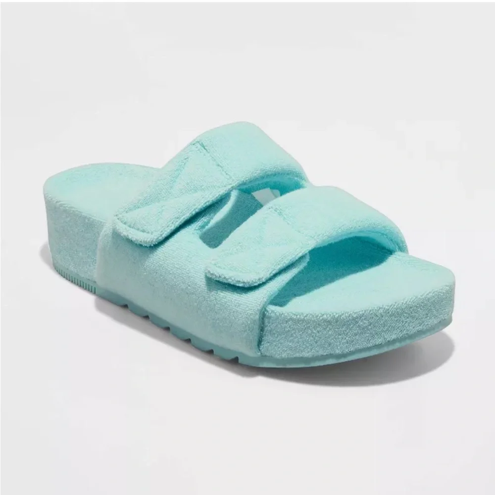 A new day platform teal sandals terry cloth size 8